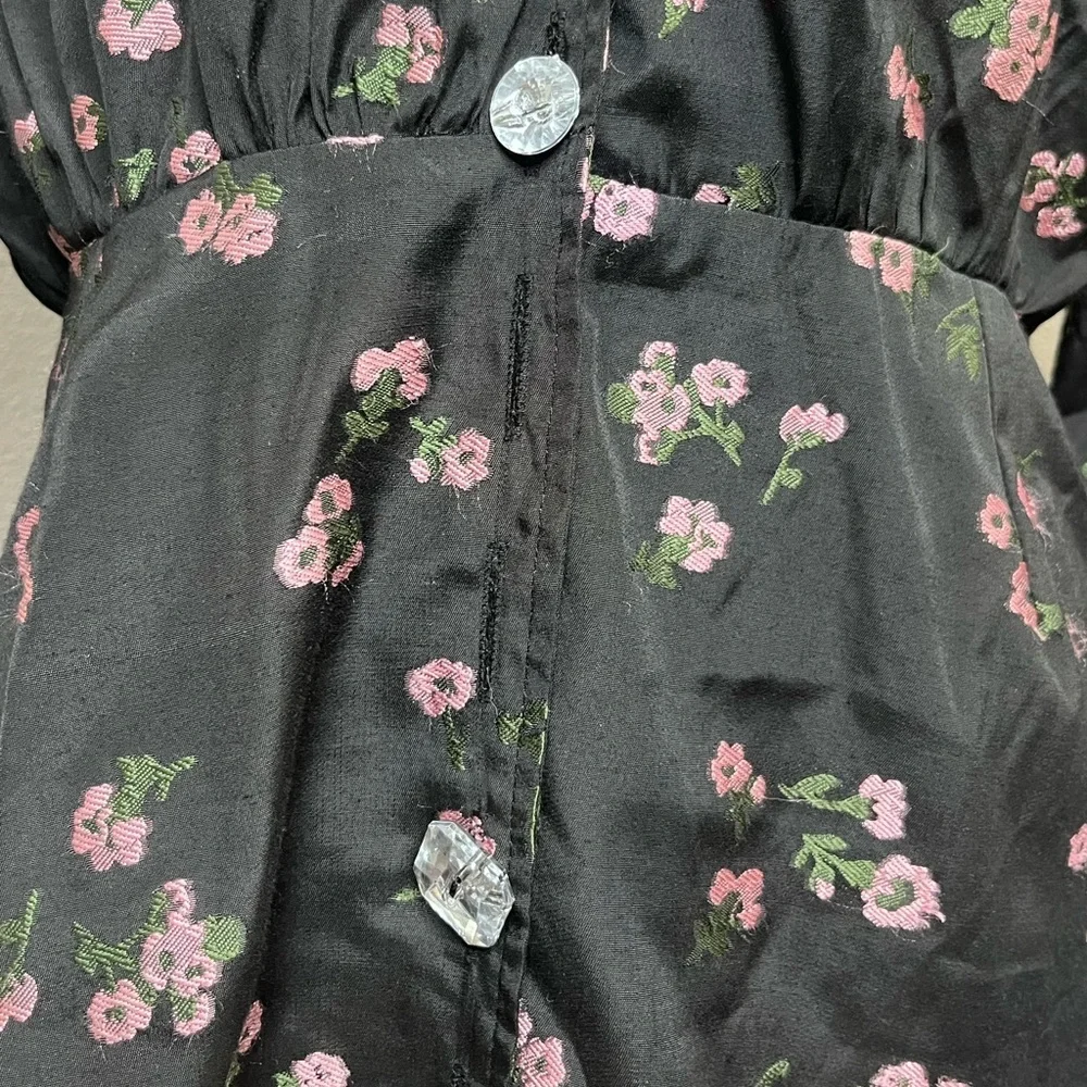 Sister Jane Puff Sleeve Collard Ink Dark Floral Sz L Goth Whimsigoth Dress - Picture 9 of 16